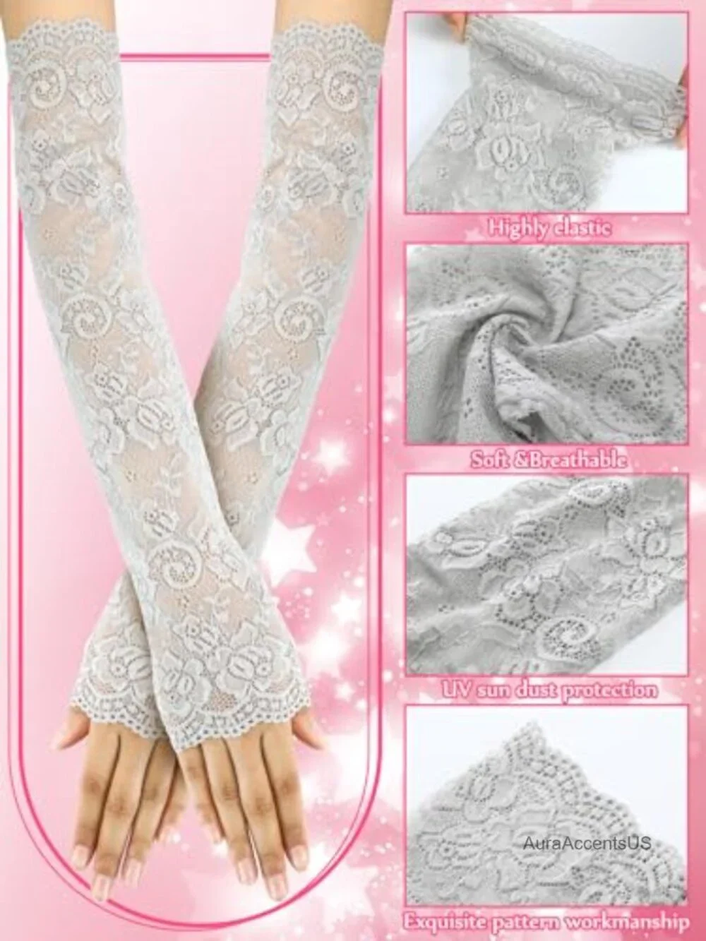 Lace Fingerless Arm Warmer Gloves Elbow Length Wedding Party Accessories 4 Pair